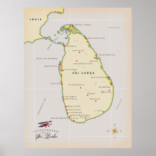 Poster Carte illustrée du Sri Lanka