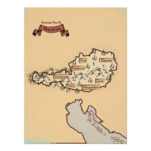 Poster Carte illustrée vintage d'Autriche