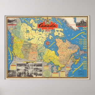 Poster Carte imagée du Canada - points de repère