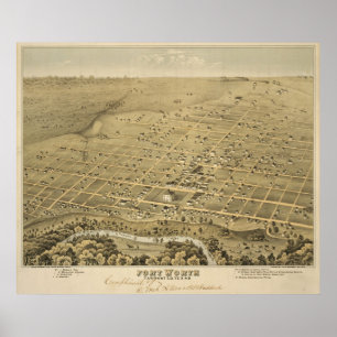 Poster Carte imagée vintage de Fort Worth le Texas (1876)