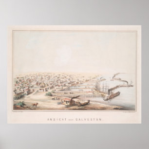 Poster Carte imagée vintage de Galveston TX (1855)
