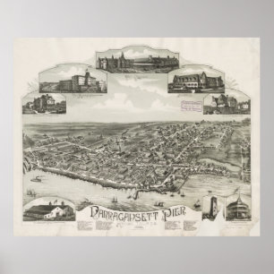 Poster Carte imagée vintage de Narragansett RI (1888)