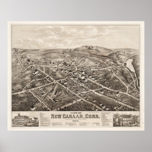 Poster Carte imagée vintage de nouveau Canaan CT (1878)
