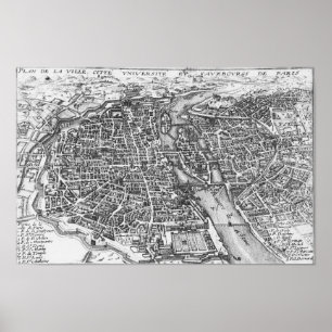 Poster Carte imagée vintage de Paris (XVIIème siècle)