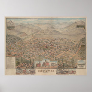 Poster Carte imagée vintage de Prescott Arizona (1885)