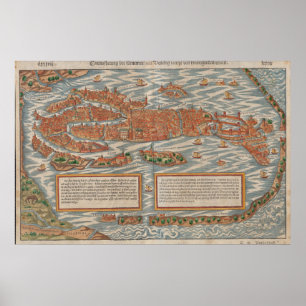 Poster Carte imagée vintage de Venise Italie (1550)