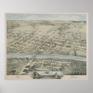 Poster Carte imagée vintage de Waco le Texas (1873)