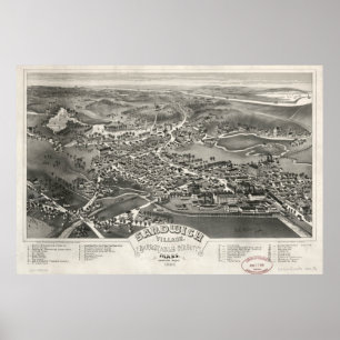 Poster Carte imagée vintage du sandwich mA (1884)