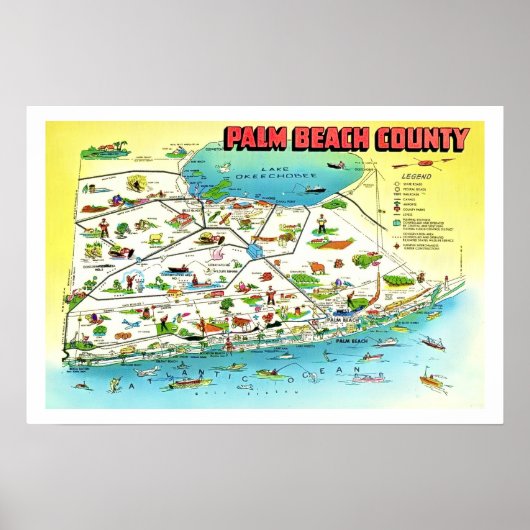 Poster Carte imprimée du comté de Palm Beach 16x24 (Devant)