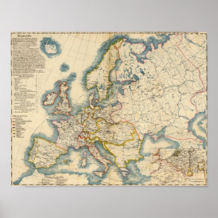 Poster Carte industrielle commerciale de l'Europe