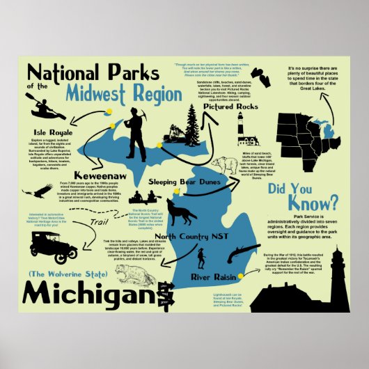 Poster Carte infographique des parcs nationaux du Michiga (Devant)