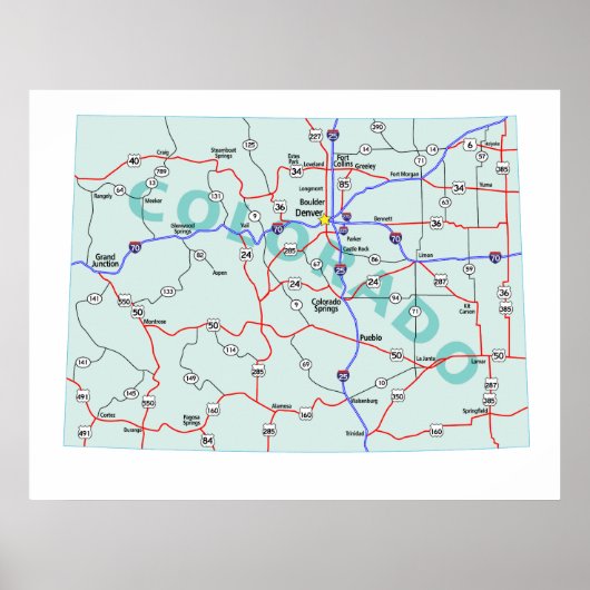 Poster Carte Interstate Colorado Imprimer (Devant)