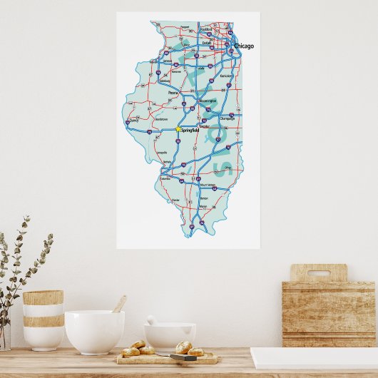 Poster Carte Interstate Illinois (Cuisine)