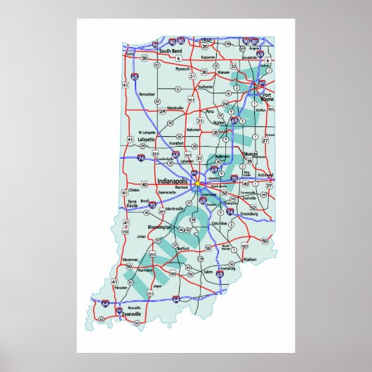 Poster Carte Interstate Indiana Imprimer (Devant)