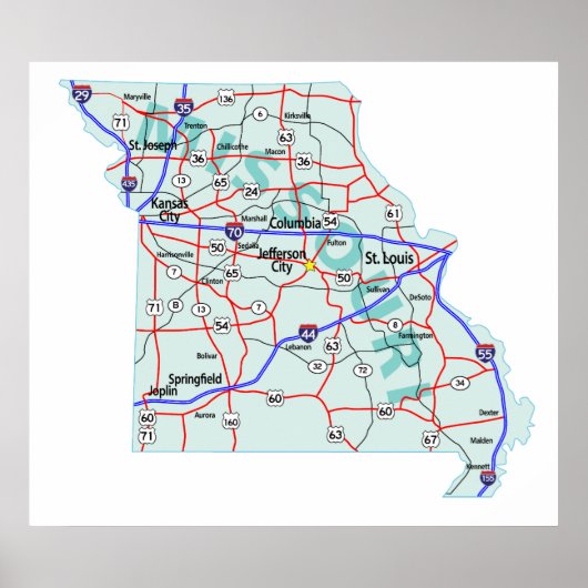 Poster Carte Interstate Missouri Imprimer (Devant)