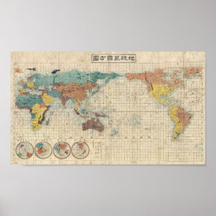 Poster Carte japonaise du monde