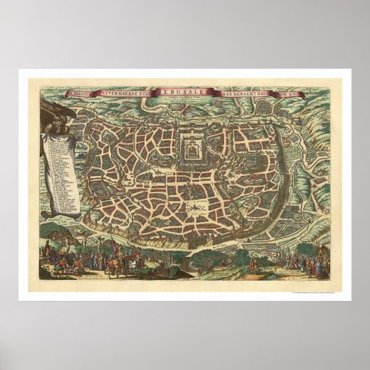 Poster Carte Jérusalem Israël 1660 (Devant)