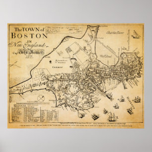 Poster Carte la plus ancienne connue de Boston 1722