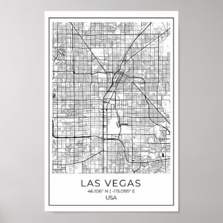 Poster Carte Las Vegas - Las Vegas Carte noir et blanc