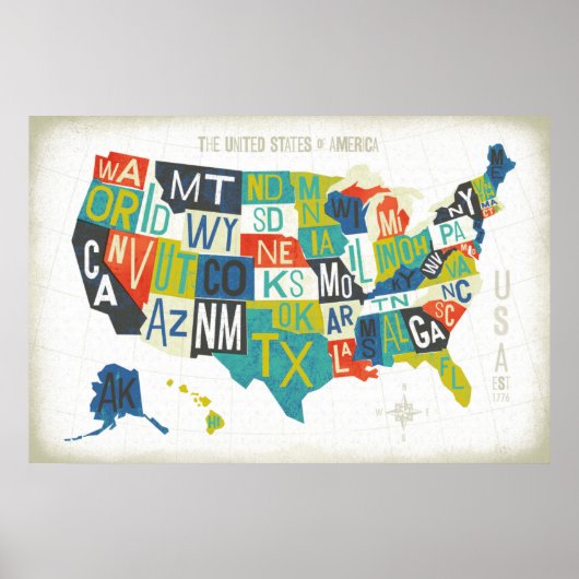 Poster Carte Letterpress USA (Devant)