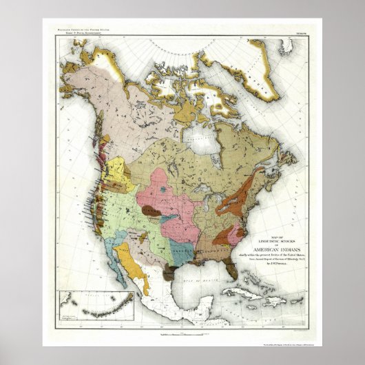 Poster Carte linguistique indienne 1890 (Devant)