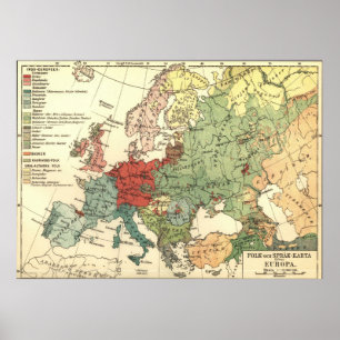 Poster Carte linguistique vintage de l'Europe (1907)