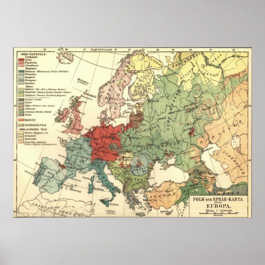 Poster Carte linguistique vintage de l'Europe (1907) (Devant)