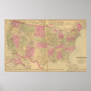 Poster Carte lithographiée colorée par main des