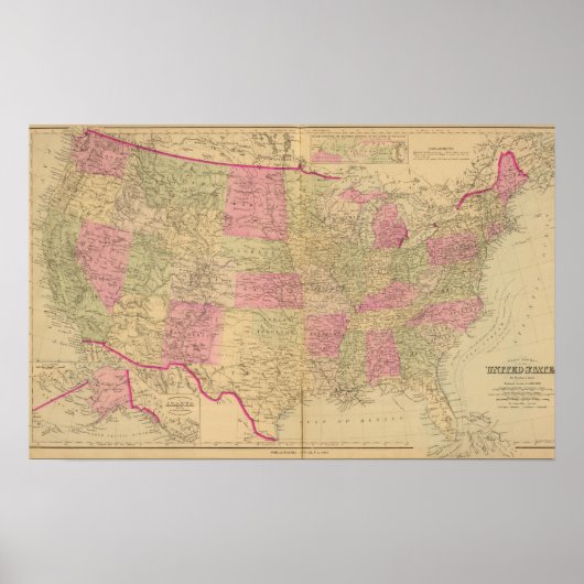 Poster Carte lithographique des États-Unis (Devant)