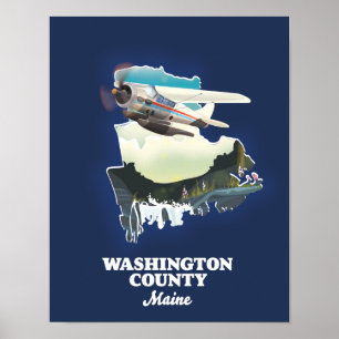 Poster Carte Maine du comté de Washington