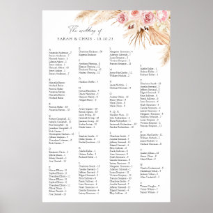 Poster Carte mariage alphabétique des sièges Boho Floral