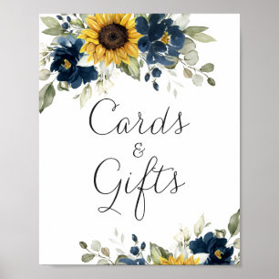 Poster Carte Mariage bleu Sunflowers Navy