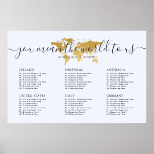 Poster Carte mariage Carte Voyage Carte Monde Or