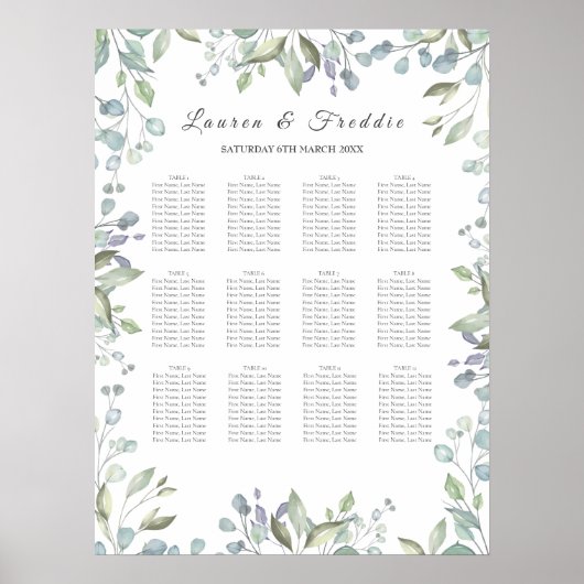 Poster Carte Mariage d'aquarelle florale de verdure (Devant)