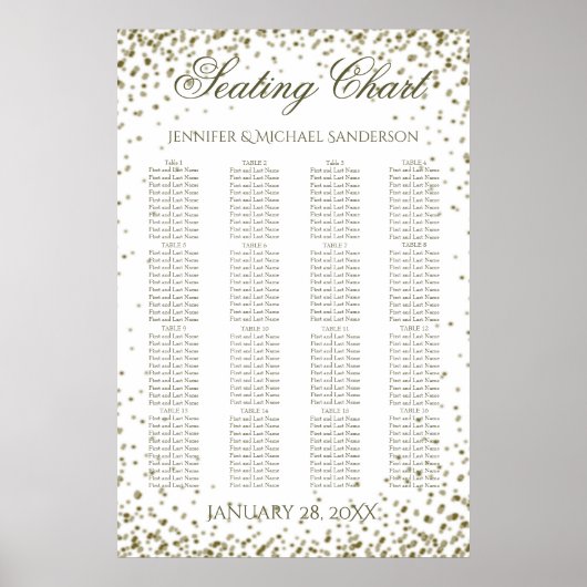 Poster Carte mariage de siège Gold Confetti (Devant)
