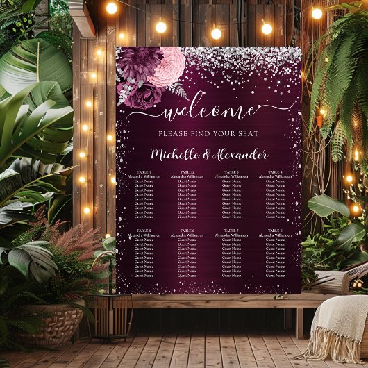 Poster Carte mariage des fleurs argentées de Bourgogne