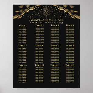 Poster Carte Mariage Gold Sun et Moon Tarot Card