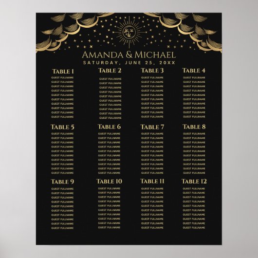 Poster Carte Mariage Gold Sun et Moon Tarot Card (Devant)