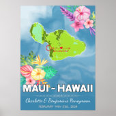 Poster Carte Maui Hawaii Romantic Honeymoon Vacances (Devant)