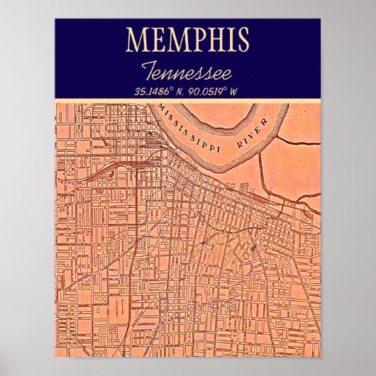 Poster Carte Memphis Tennessee (Devant)