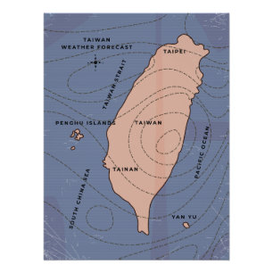 Poster Carte météo de style vintage de Taïwan