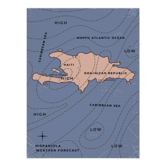 Poster Carte météo d'Hispaniola (Devant)