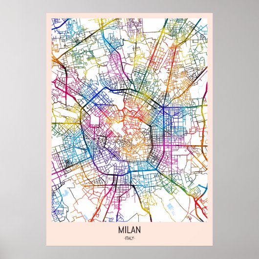 Poster Carte Milan Italie (Devant)
