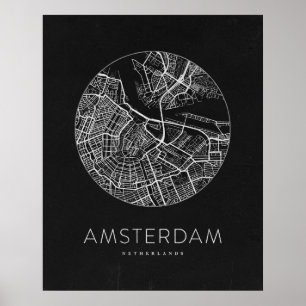 Poster Carte minimaliste de Amsterdam City