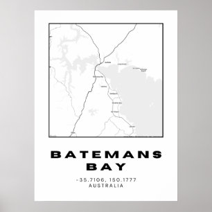 Poster Carte minimaliste de la baie de Batemans avec coor