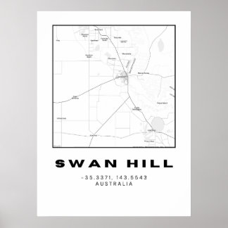 Poster Carte minimaliste de la colline des cygnes avec co