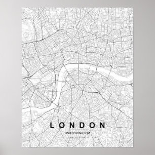 Poster Carte minimaliste de Londres (Noir & Blanc)