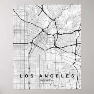 Poster Carte minimaliste de Los Angeles (Noir & Blanc)