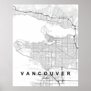 Poster Carte minimaliste de Vancouver (Noir et Blanc)