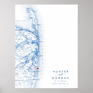 Poster Carte moderne du Mariage de longue succursale Post